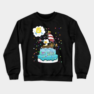 5th Birthday Penguin with a boat Crewneck Sweatshirt